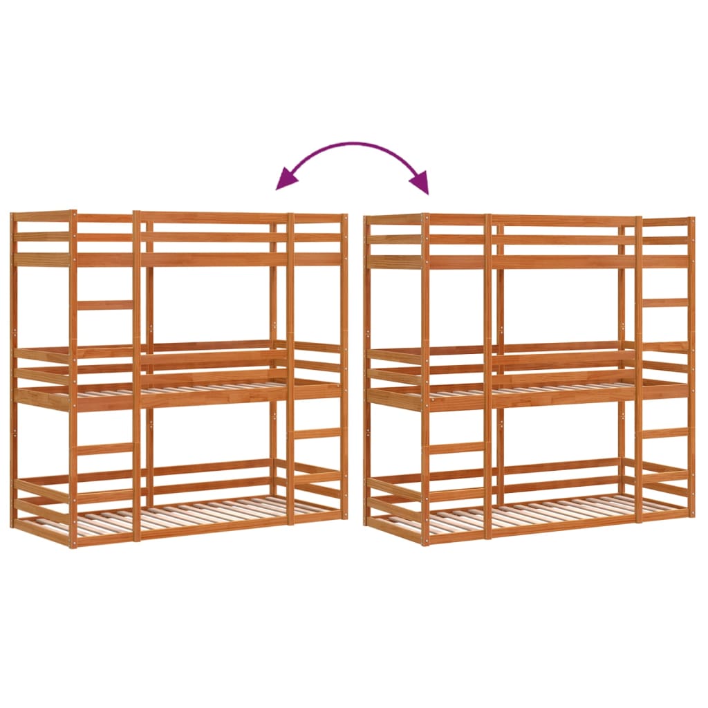 Triple Bunk Bed without Mattress Wax Brown 80x200 cm Solid Wood Pine