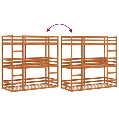 Triple Bunk Bed without Mattress Wax Brown 80x200 cm Solid Wood Pine