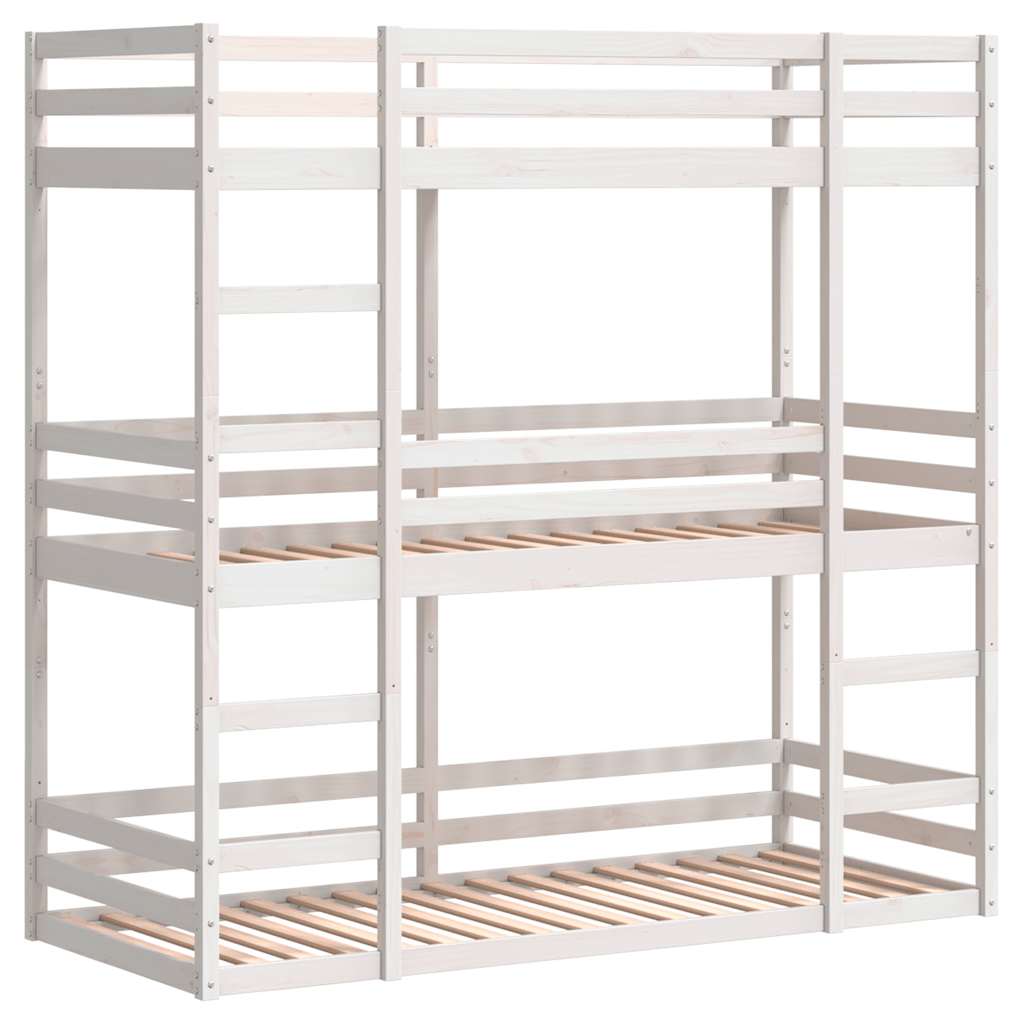 Triple Bunk Bed without Mattress White 90x200 cm Solid Wood Pine