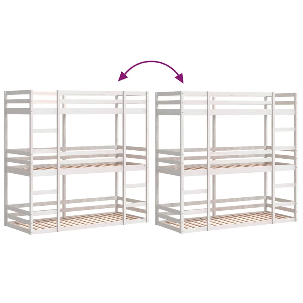 Triple Bunk Bed without Mattress White 90x200 cm Solid Wood Pine