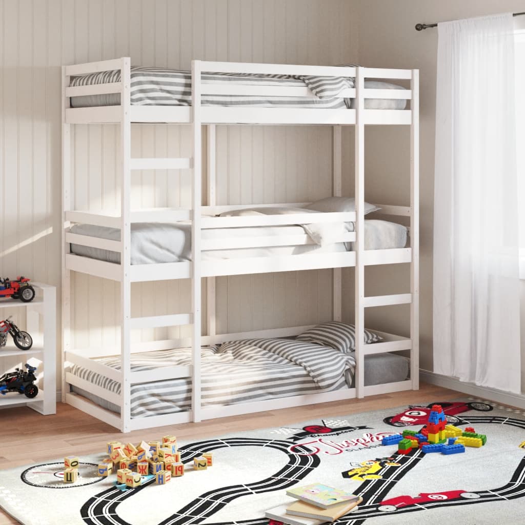 Triple Bunk Bed without Mattress White 90x200 cm Solid Wood Pine