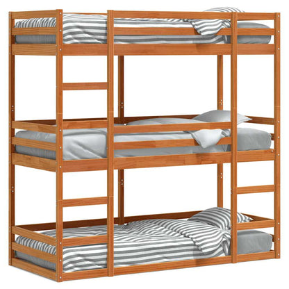 Triple Bunk Bed without Mattress Wax Brown 90x200 cm Solid Wood Pine
