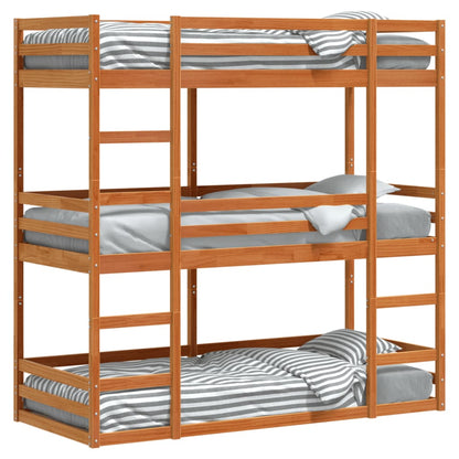 Triple Bunk Bed without Mattress Wax Brown 90x200 cm Solid Wood Pine