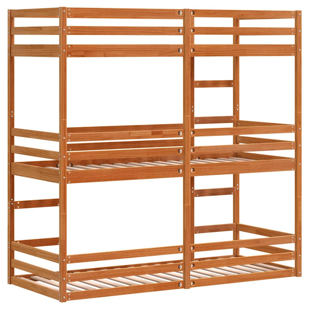 Triple Bunk Bed without Mattress Wax Brown 90x200 cm Solid Wood Pine