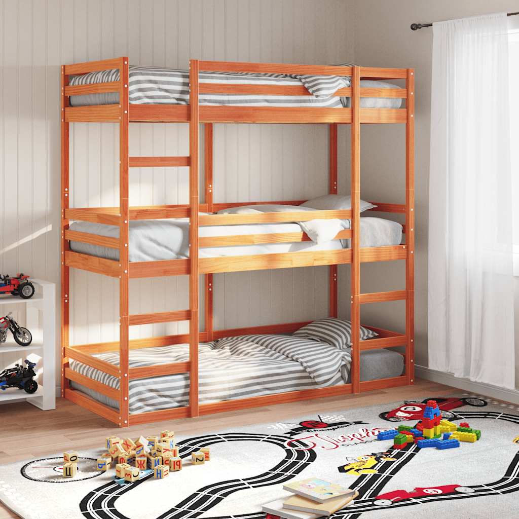 Triple Bunk Bed without Mattress Wax Brown 90x200 cm Solid Wood Pine