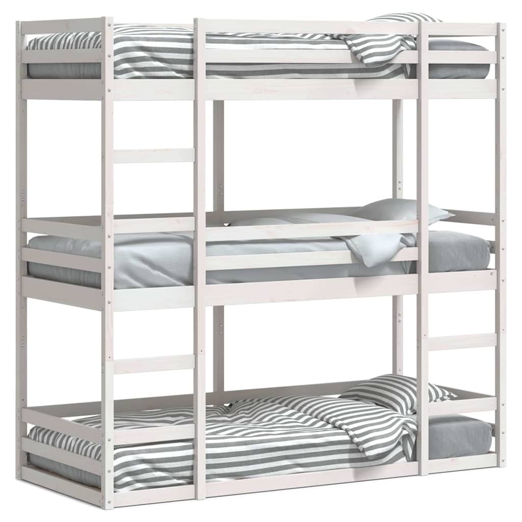 Triple Bunk Bed without Mattress White 90x190 cm Single Solid Wood Pine