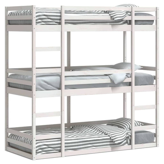 Triple Bunk Bed without Mattress White 90x190 cm Single Solid Wood Pine