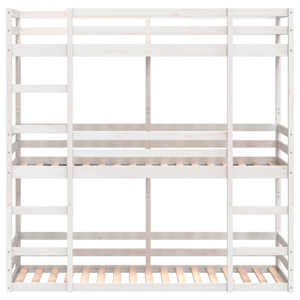 Triple Bunk Bed without Mattress White 90x190 cm Single Solid Wood Pine