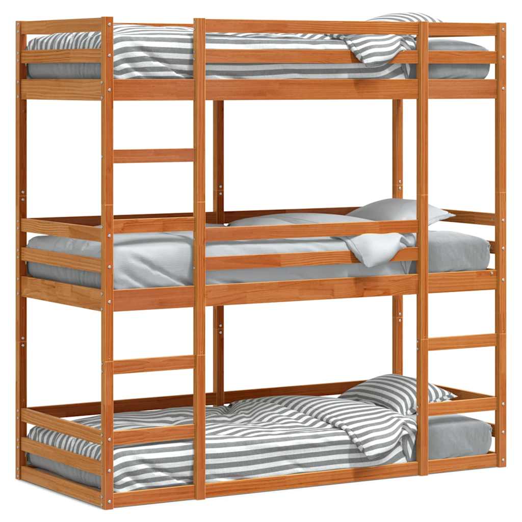 Triple Bunk Bed without Mattress Wax Brown 90x190 cm Single Solid Wood Pine