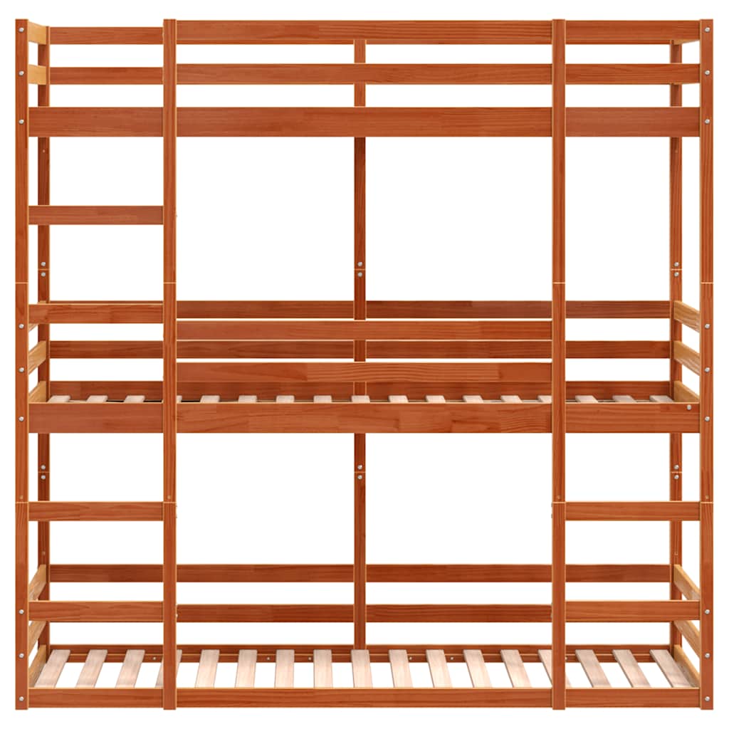 Triple Bunk Bed without Mattress Wax Brown 90x190 cm Single Solid Wood Pine