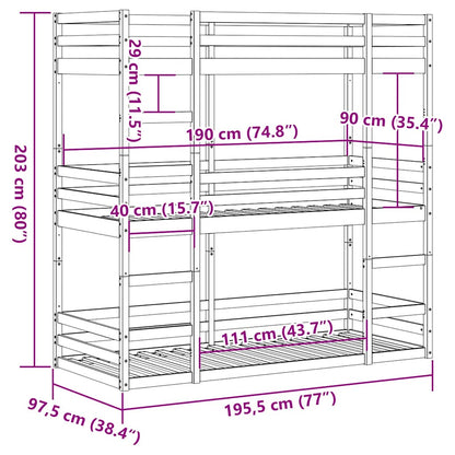 Triple Bunk Bed without Mattress Wax Brown 90x190 cm Single Solid Wood Pine