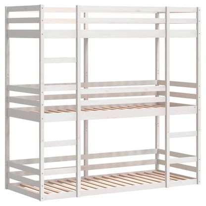 Triple Bunk Bed without Mattress White 75x190 cm Small Single Solid Wood Pine