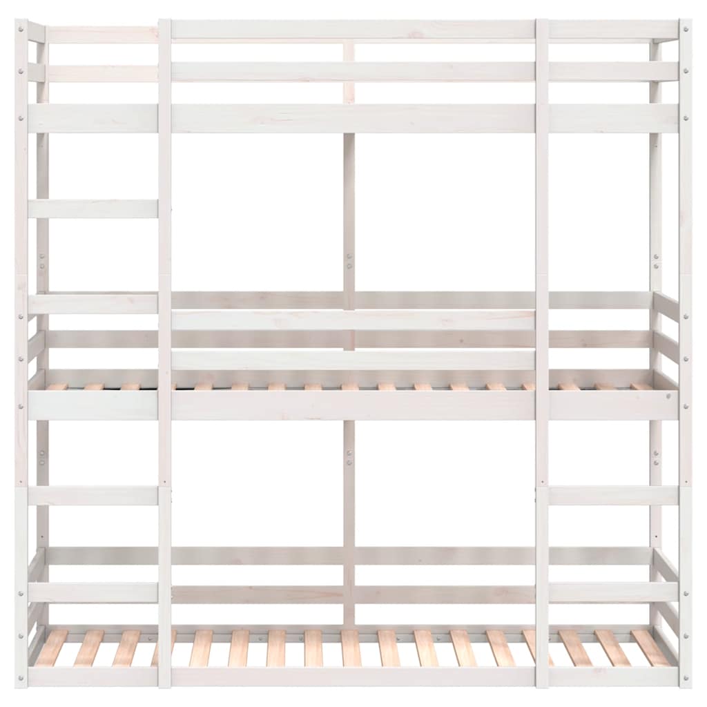 Triple Bunk Bed without Mattress White 75x190 cm Small Single Solid Wood Pine