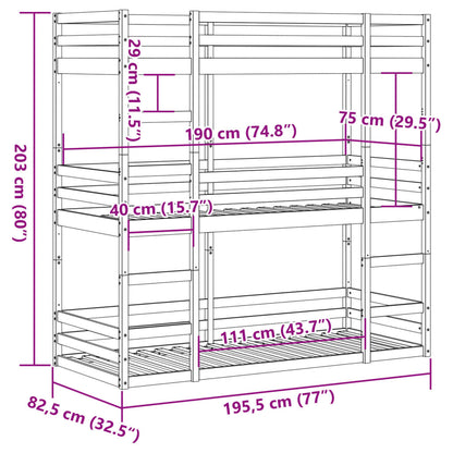 Triple Bunk Bed without Mattress White 75x190 cm Small Single Solid Wood Pine