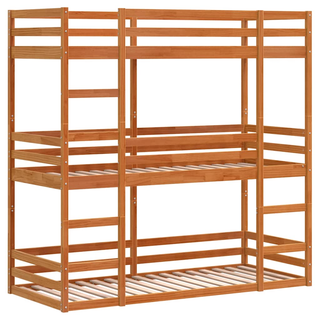 Triple Bunk Bed without Mattress Wax Brown 75x190 cm Small Single Solid Wood Pine