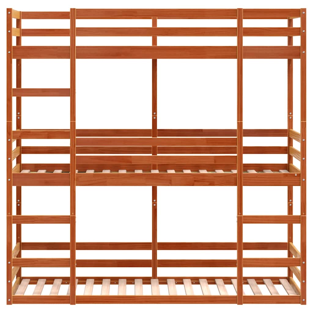 Triple Bunk Bed without Mattress Wax Brown 75x190 cm Small Single Solid Wood Pine