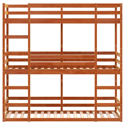 Triple Bunk Bed without Mattress Wax Brown 75x190 cm Small Single Solid Wood Pine