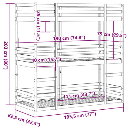 Triple Bunk Bed without Mattress Wax Brown 75x190 cm Small Single Solid Wood Pine