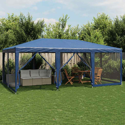 Party Tent with 10 Mesh Sidewalls Blue 6x4 m HDPE