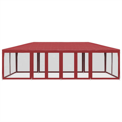 Party Tent with 12 Mesh Sidewalls Red 8x4 m HDPE