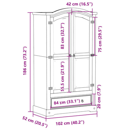 Wardrobe Corona 102x52x186 cm Solid Wood Pine