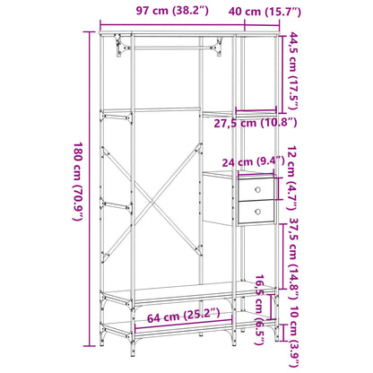 Clothes Rack with Shelves Brown Oak Engineered Wood