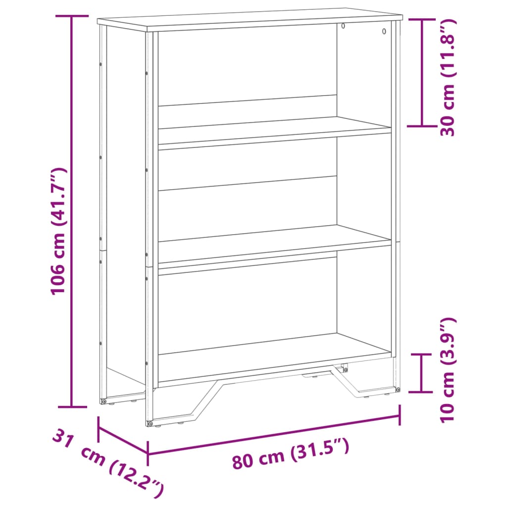 Bookcase Black 80x31x106 cm Engineered Wood