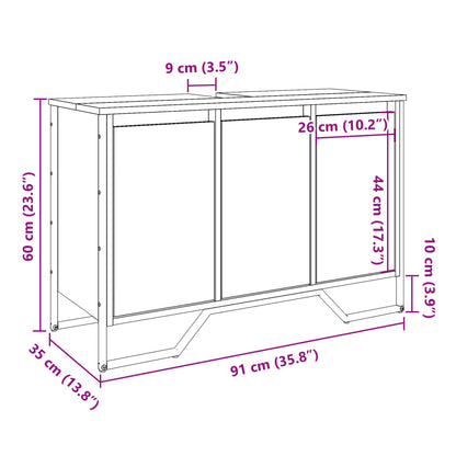 Bathroom Sink Cabinet Grey Sonoma 91x35x60 cm Engineered Wood