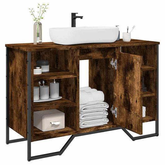 Bathroom Sink Cabinet Smoked Oak 91x35x60 cm Engineered Wood