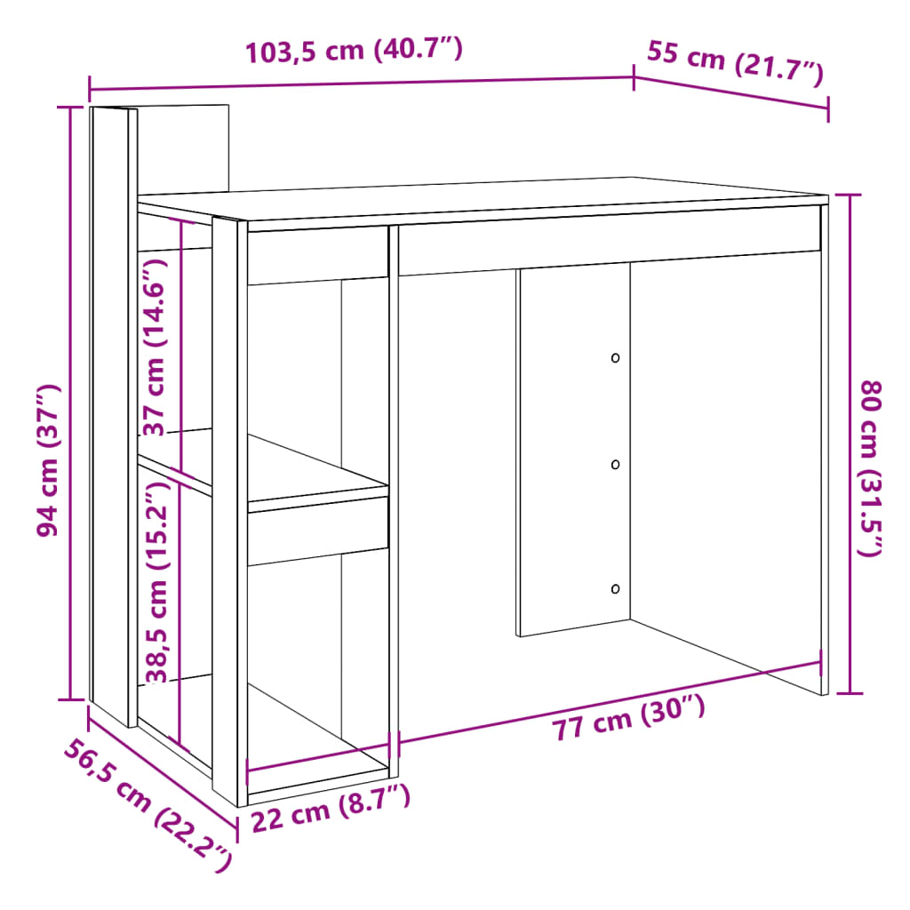 Office Desk Brown Oak 103.5x56.5x94 cm Engineered Wood