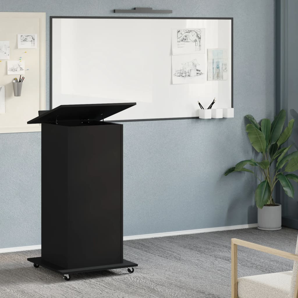 Lectern with Wheels & Drawer Black 55x55x107 cm Engineered Wood