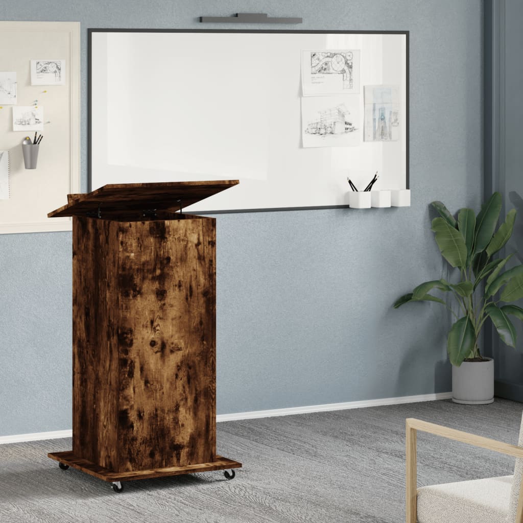 Lectern with Wheels & Drawer Smoked Oak 55x55x107 cm Engineered Wood