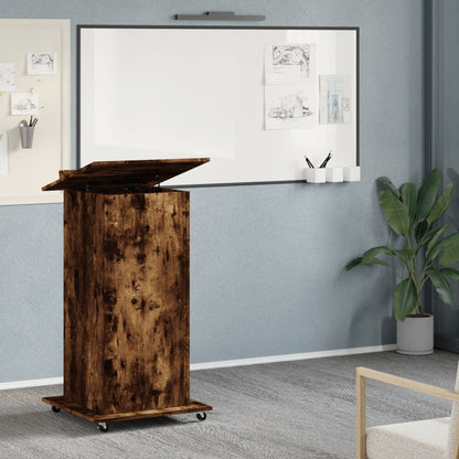 Lectern with Wheels & Drawer Smoked Oak 55x55x107 cm