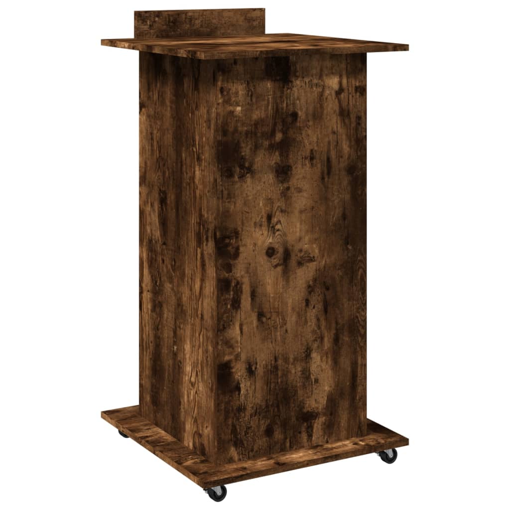 Lectern with Wheels & Drawer Smoked Oak 55x55x107 cm