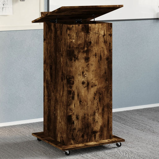 Lectern with Wheels & Drawer Smoked Oak 55x55x107 cm