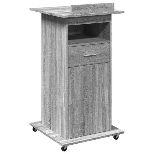 Lectern with Wheels & Drawer Grey Sonoma 55x55x107 cm