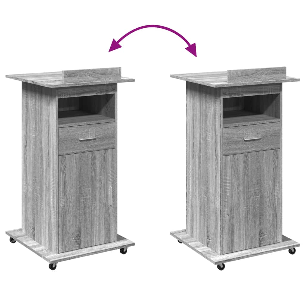 Lectern with Wheels & Drawer Grey Sonoma 55x55x107 cm