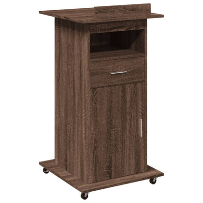 Lectern with Wheels & Drawer Brown Oak 55x55x107 cm Engineered Wood