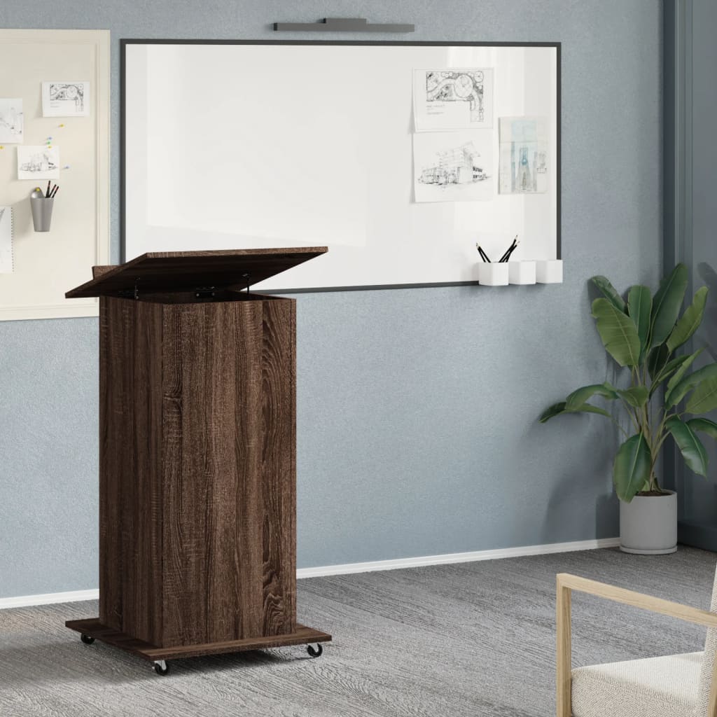 Lectern with Wheels & Drawer Brown Oak 55x55x107 cm Engineered Wood