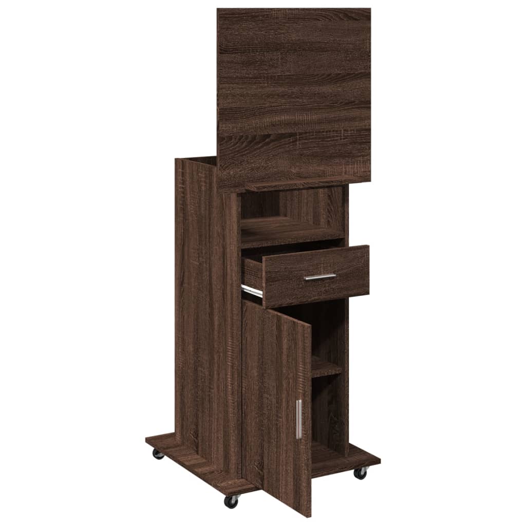Lectern with Wheels & Drawer Brown Oak 55x55x107 cm Engineered Wood