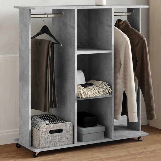 Wardrobe Concrete Grey with Wheels 102x38x110cm Engineered Wood