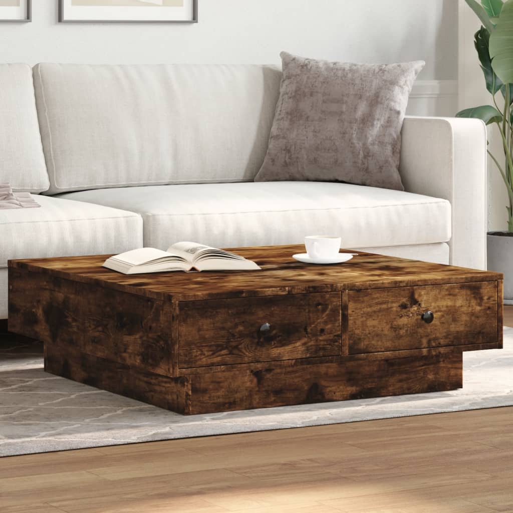 Coffee Table Smoked Oak 90x90x28 cm Engineered Wood
