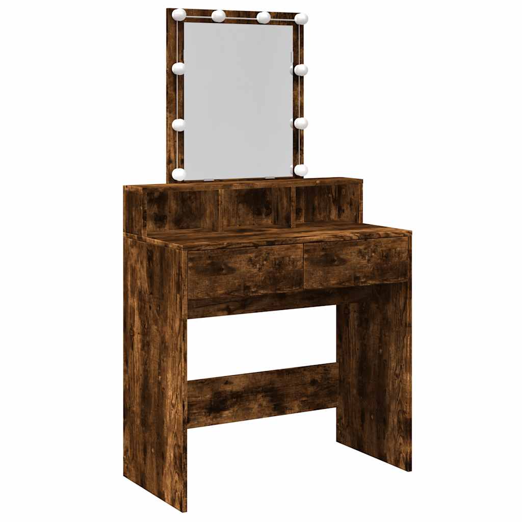 Dressing Table with LED Smoked Oak 80x41x144.5 cm
