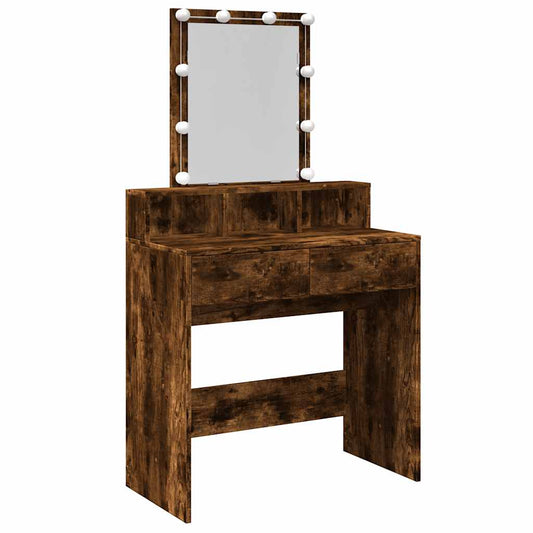 Dressing Table with LED Smoked Oak 80x41x144.5 cm