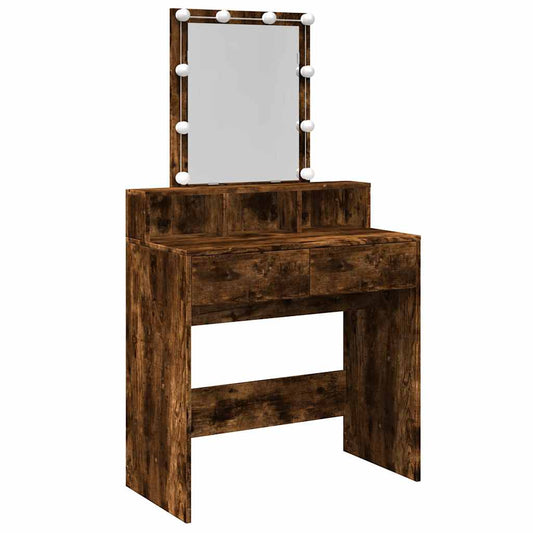 Dressing Table with LED Smoked Oak 80x41x144,5 cm