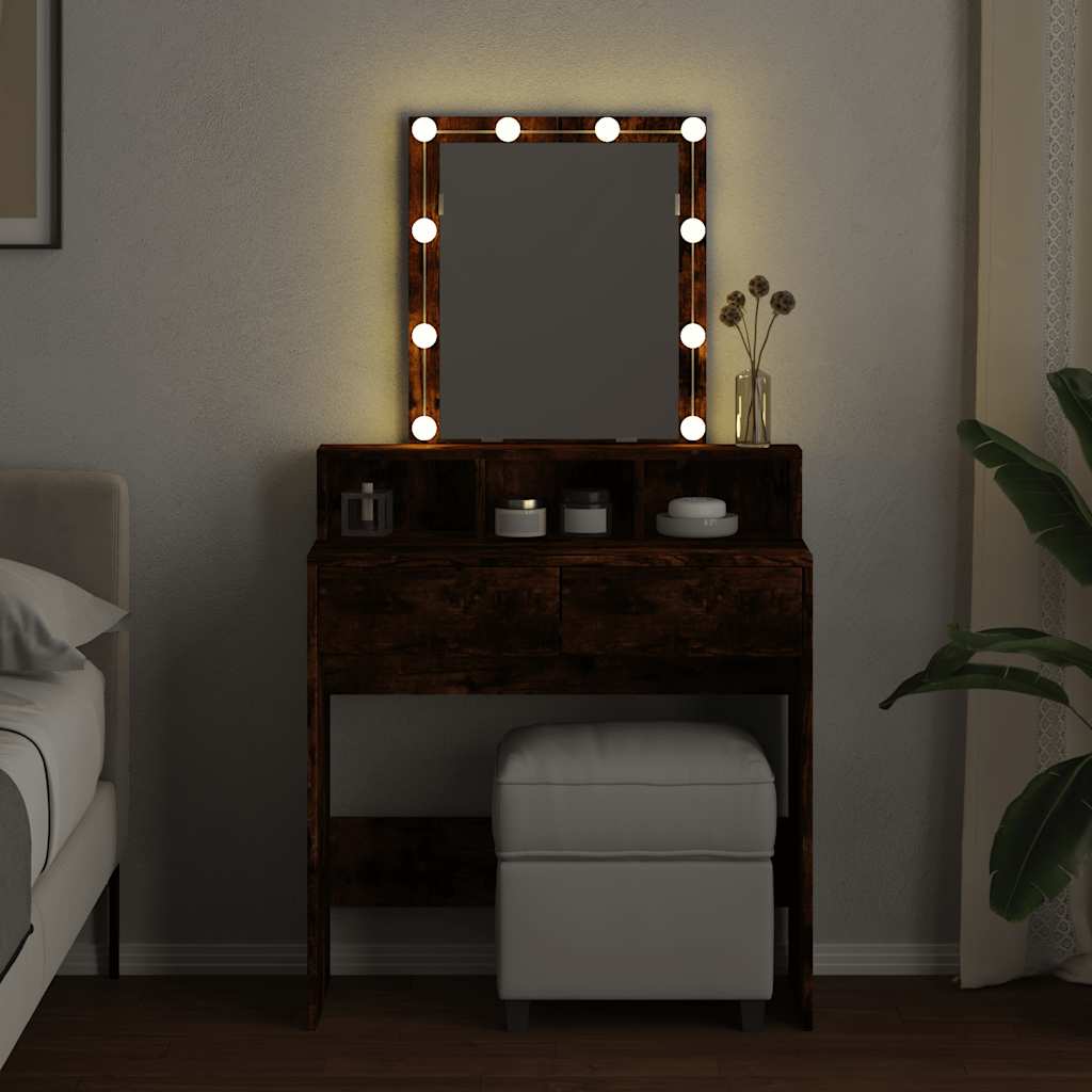 Dressing Table with LED Smoked Oak 80x41x144.5 cm
