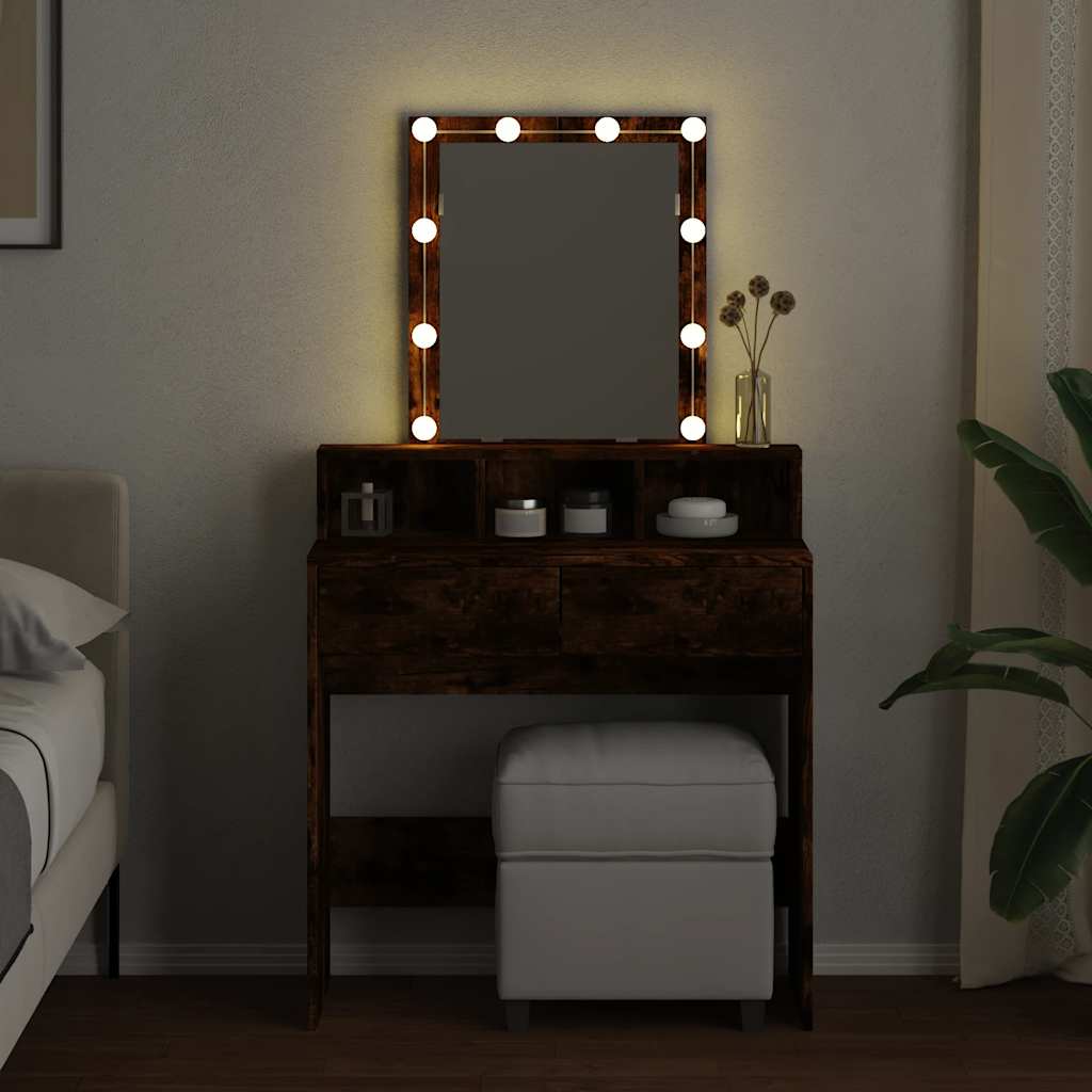 Dressing Table with LED Smoked Oak 80x41x144,5 cm