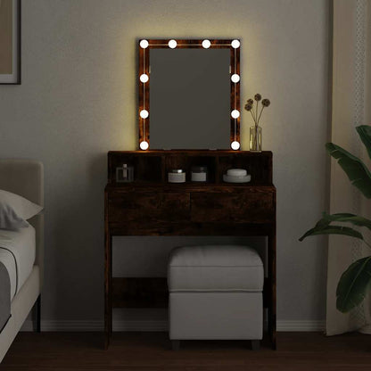 Dressing Table with LED Smoked Oak 80x41x144,5 cm