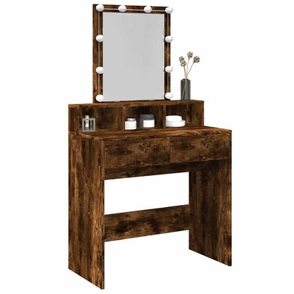 Dressing Table with LED Smoked Oak 80x41x144.5 cm
