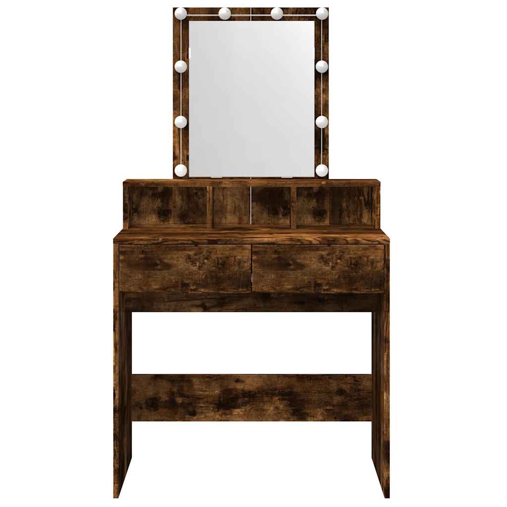 Dressing Table with LED Smoked Oak 80x41x144.5 cm